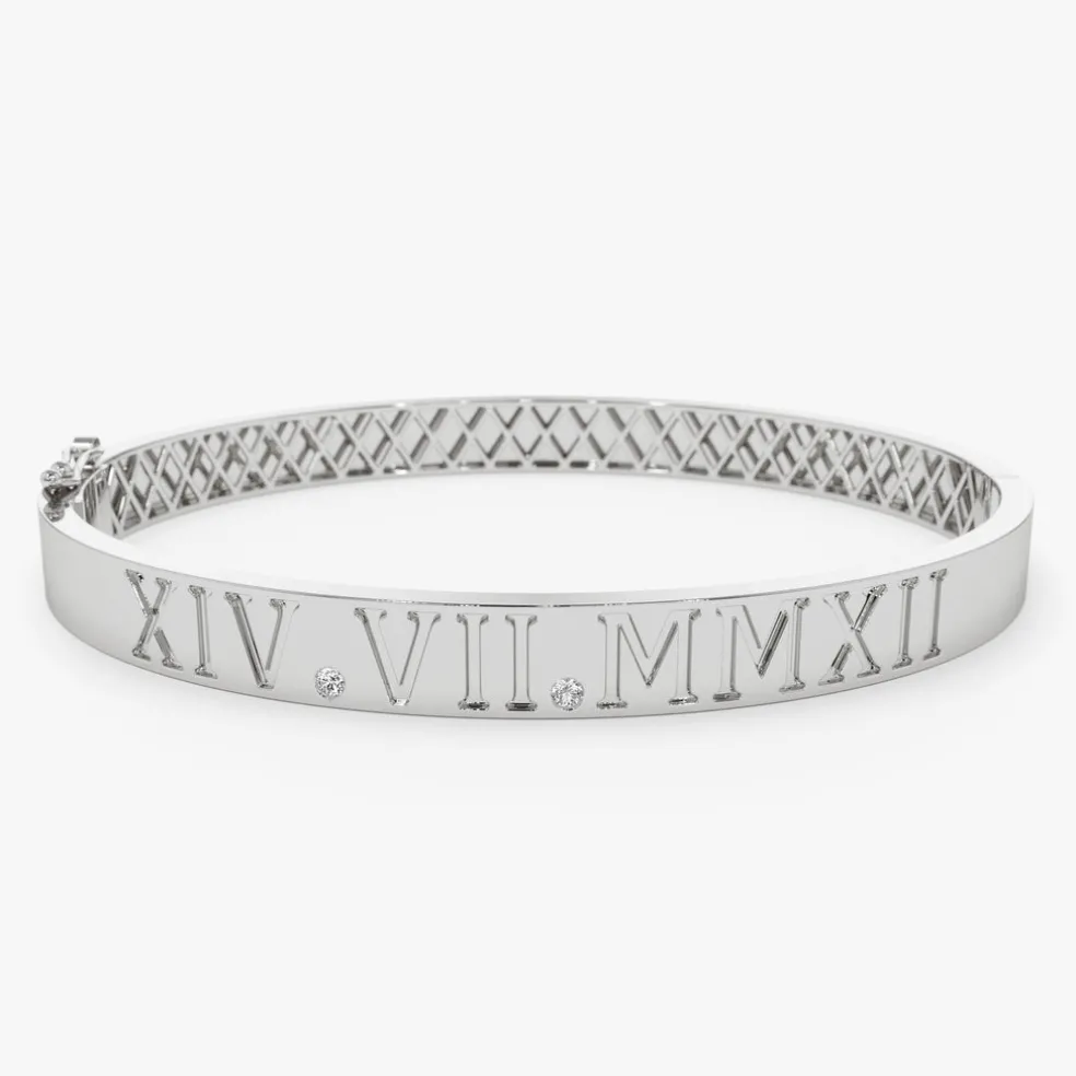 14K Personalized Roman Numeral Bangle Bracelet