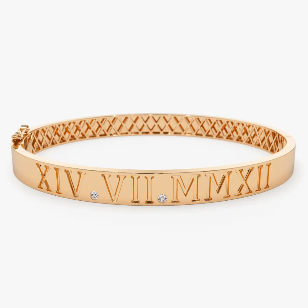 14K Personalized Roman Numeral Bangle Bracelet