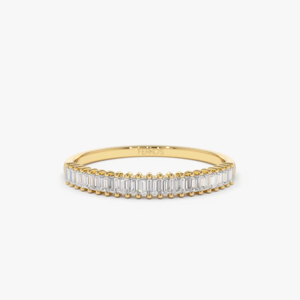 14k Petite Baguette Diamond Wedding Band