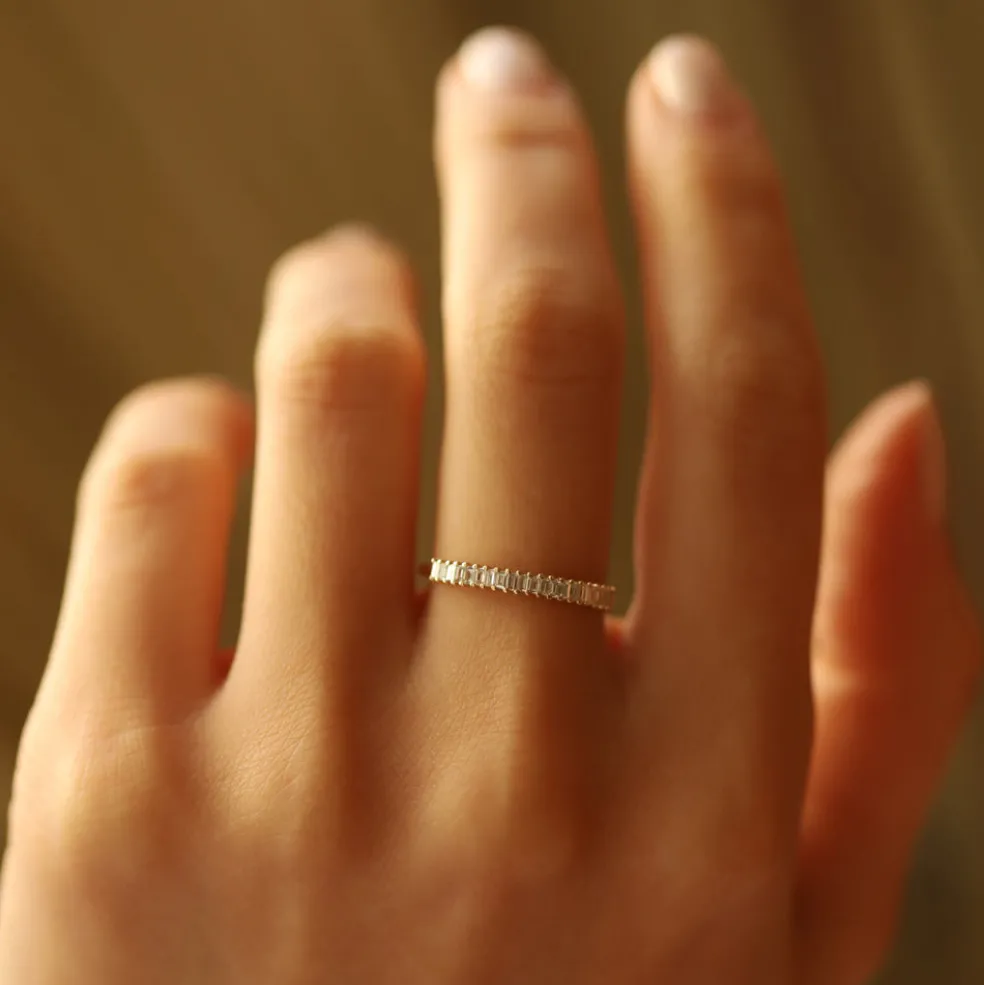 14k Petite Baguette Diamond Wedding Band