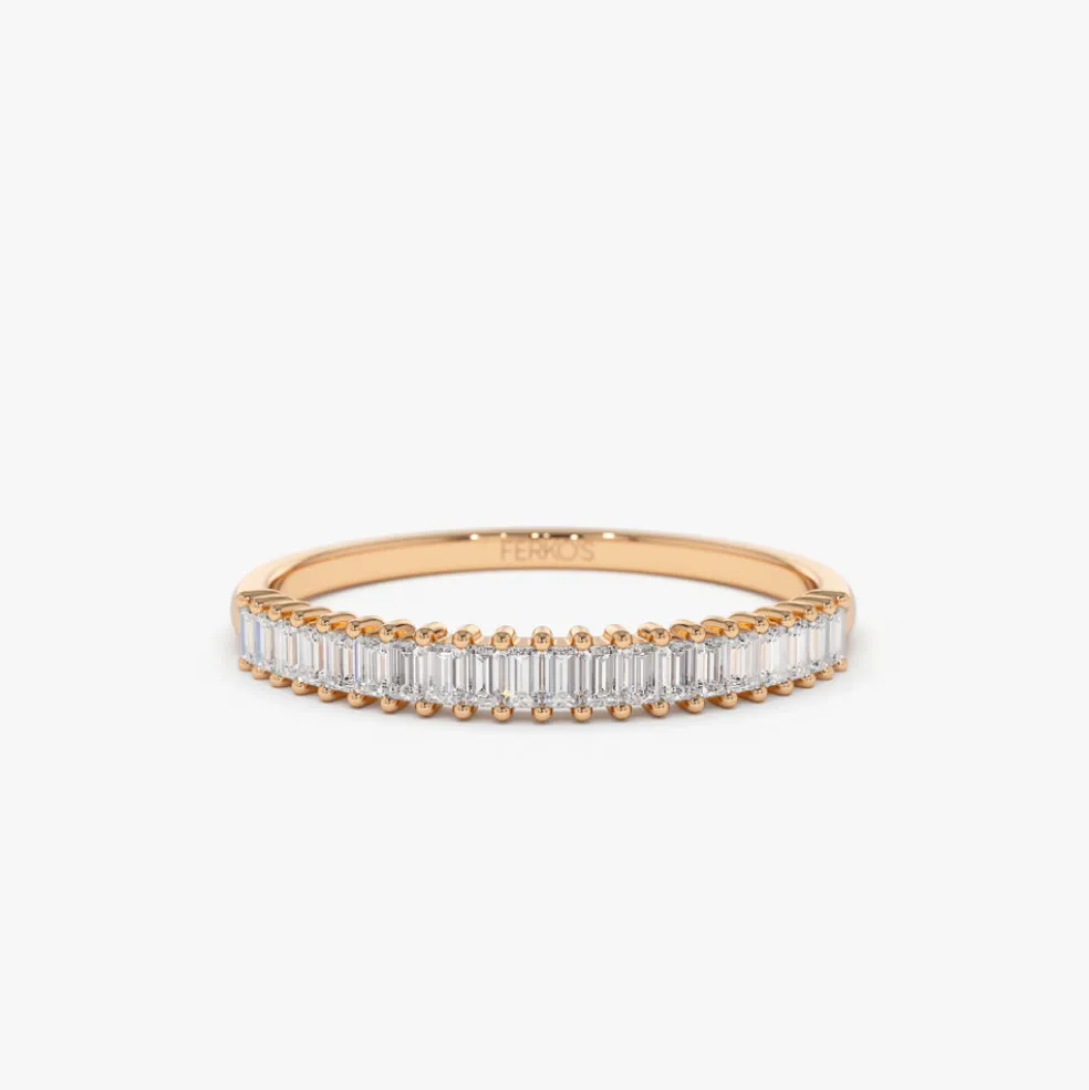 14k Petite Baguette Diamond Wedding Band