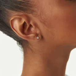 14K Petite Flower Design Diamond Stud Earrings