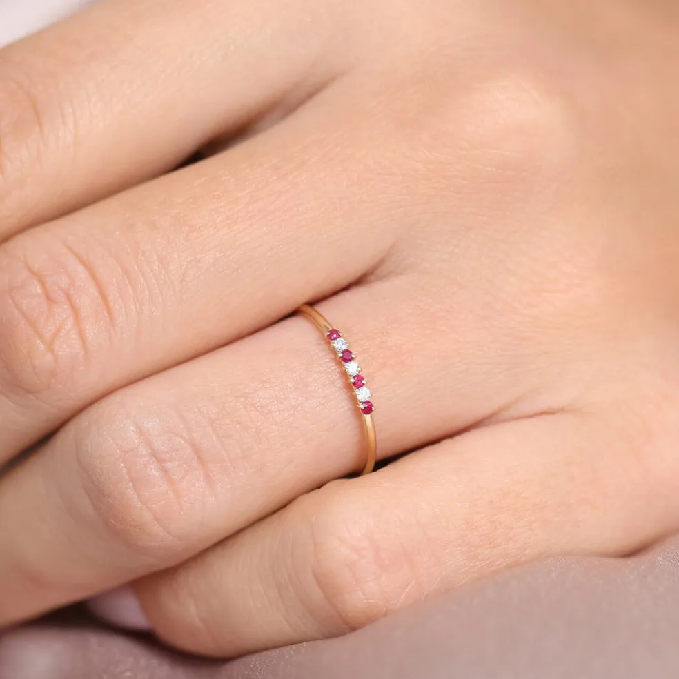 14k Petite Ruby and Diamond Ring