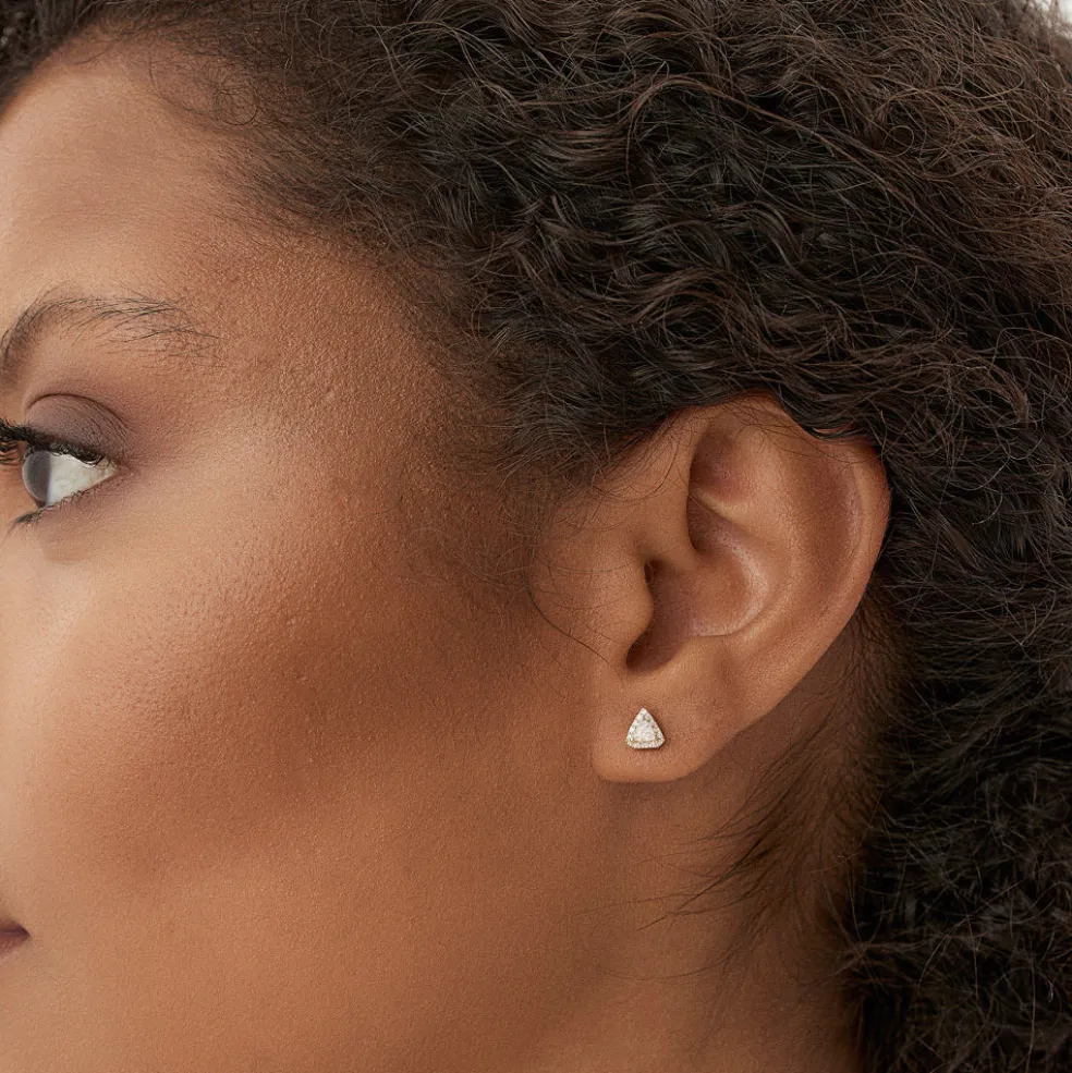 14k Petite Trillion Diamond Studs with Halo Setting