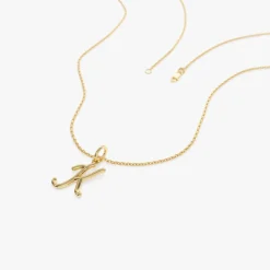 14k Plain Gold Script Initial Necklace