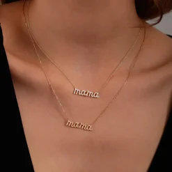 14k Plain Gold Script Mama Necklace