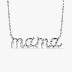 14k Plain Gold Script Mama Necklace