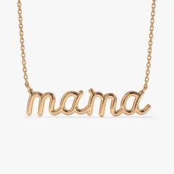 14k Plain Gold Script Mama Necklace