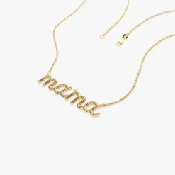 14k Plain Gold Script Mama Necklace