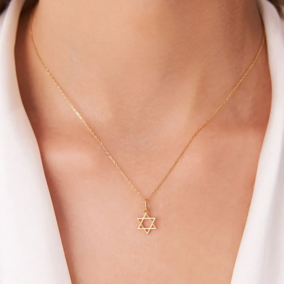 14K Plain Gold Star Of David Necklace