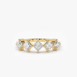 14k Princess Cut 5 Stone Diamond Wedding Ring