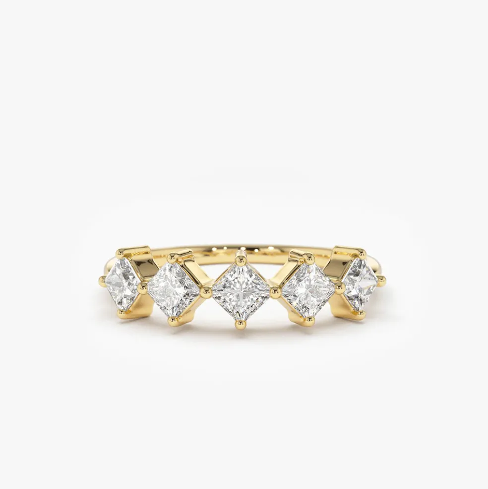 14k Princess Cut 5 Stone Diamond Wedding Ring