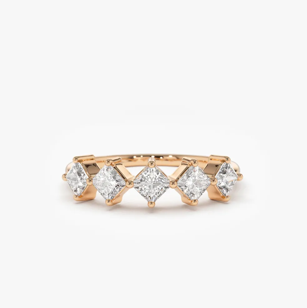 14k Princess Cut 5 Stone Diamond Wedding Ring