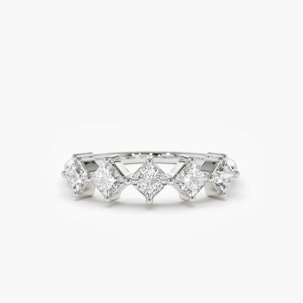 14k Princess Cut 5 Stone Diamond Wedding Ring
