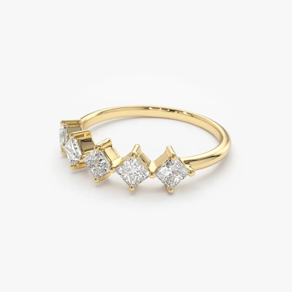 14k Princess Cut 5 Stone Diamond Wedding Ring