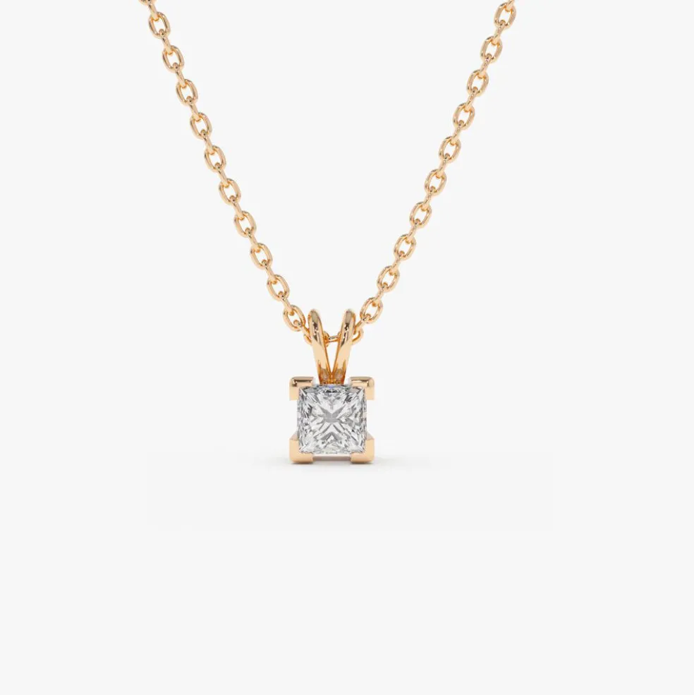 14k Princess-Cut Diamond Solitaire Pendant