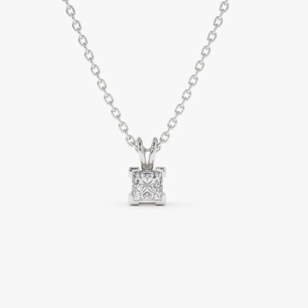 14k Princess-Cut Diamond Solitaire Pendant