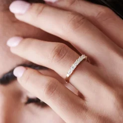 14k Prong Horizontal Set Emerald Cut Diamond Wedding Band