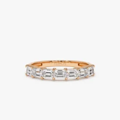 14k Prong Horizontal Set Emerald Cut Diamond Wedding Band