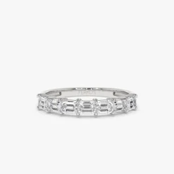 14k Prong Horizontal Set Emerald Cut Diamond Wedding Band
