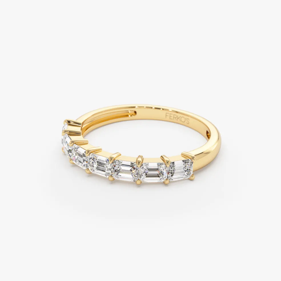 14k Prong Horizontal Set Emerald Cut Diamond Wedding Band