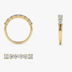 14k Prong Horizontal Set Emerald Cut Diamond Wedding Band