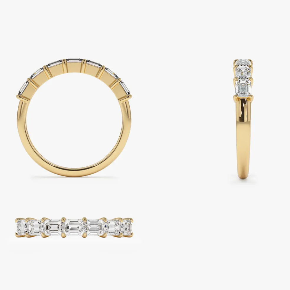 14k Prong Horizontal Set Emerald Cut Diamond Wedding Band