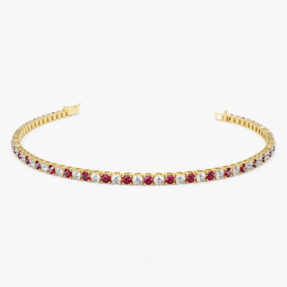 14k Prong Setting Diamond and Ruby Tennis Bracelet