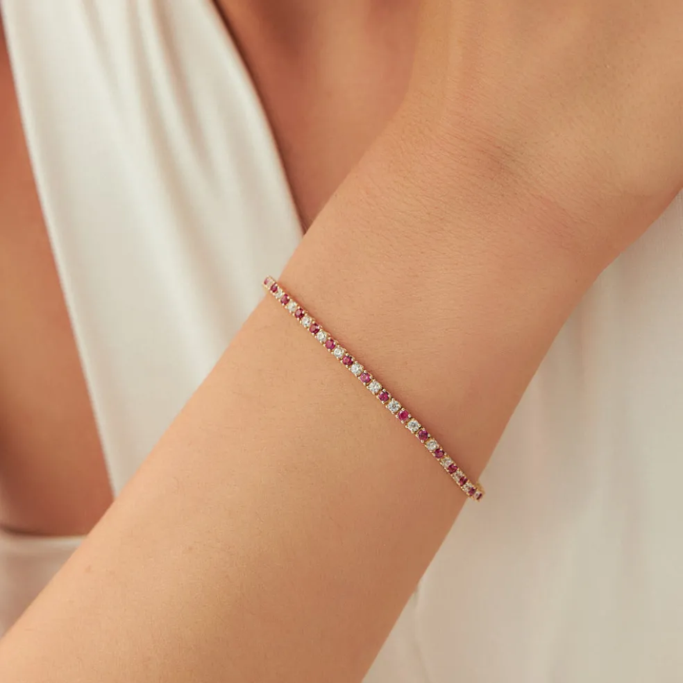 14k Prong Setting Diamond and Ruby Tennis Bracelet