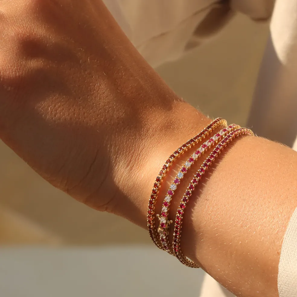 14k Prong Setting Diamond and Ruby Tennis Bracelet