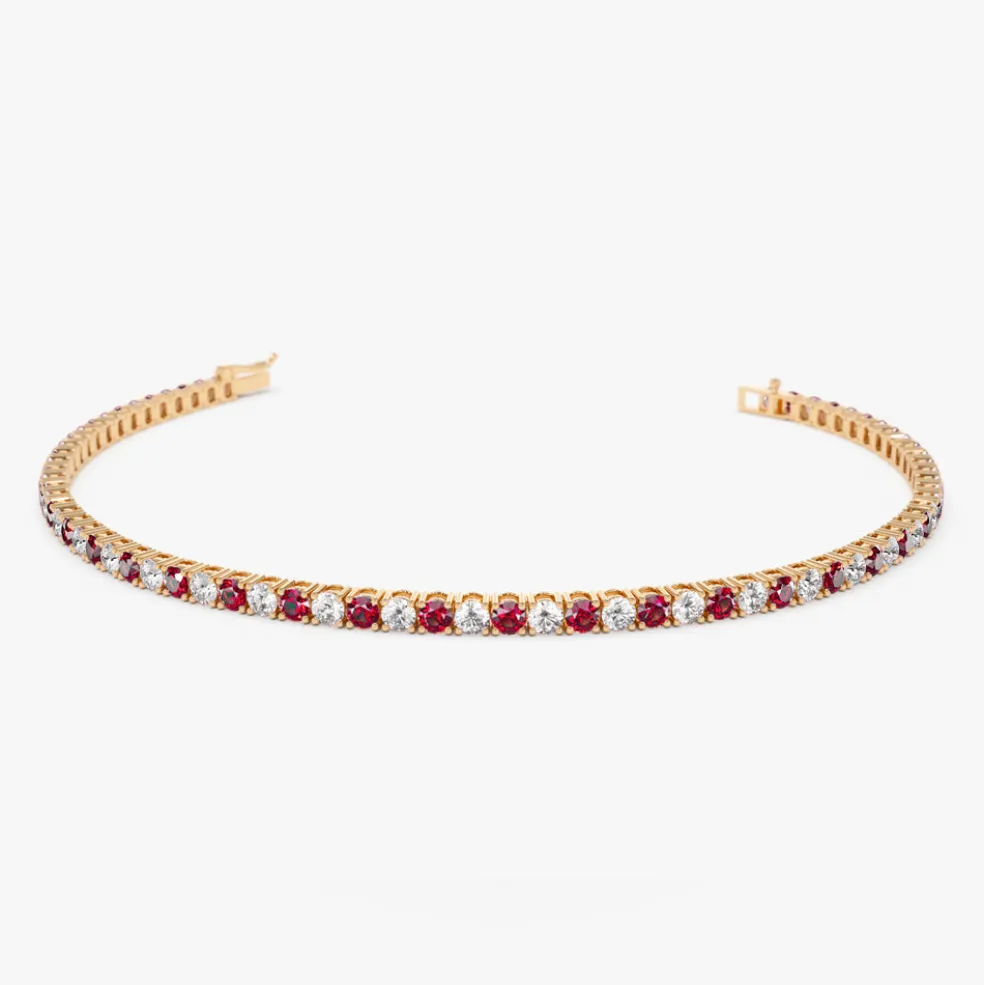 14k Prong Setting Diamond and Ruby Tennis Bracelet