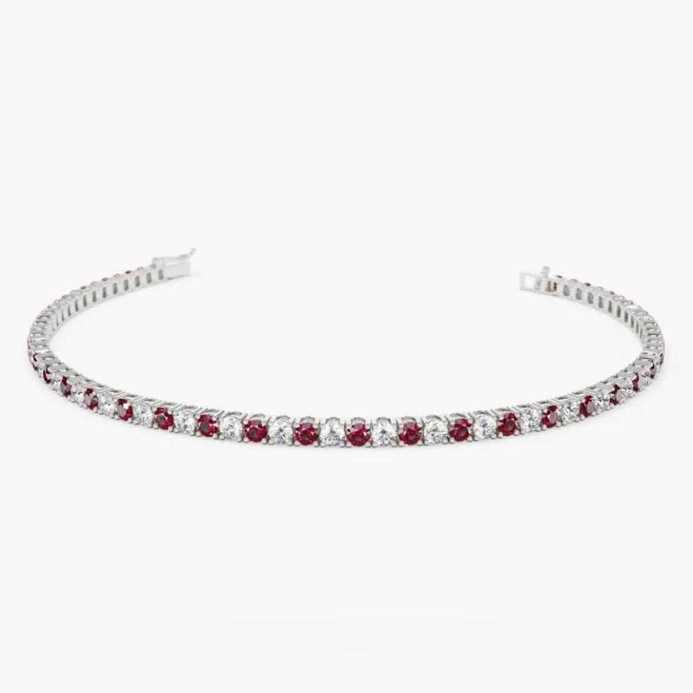 14k Prong Setting Diamond and Ruby Tennis Bracelet