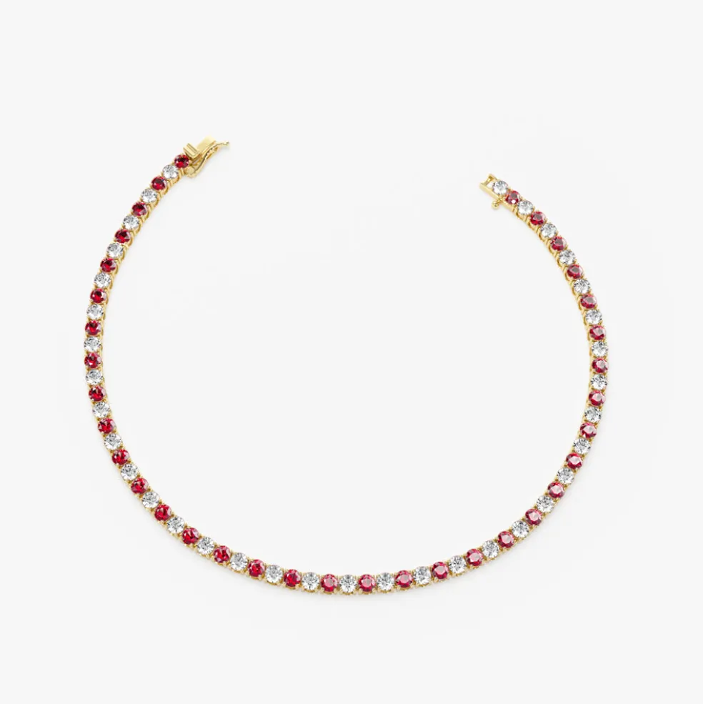14k Prong Setting Diamond and Ruby Tennis Bracelet