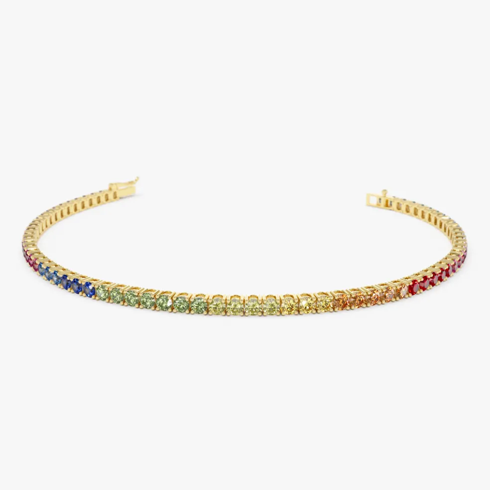 14k Prong Setting Diamond and Multi-Color Sapphire Tennis Bracelet