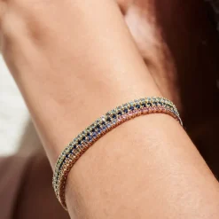 14k Prong Setting Diamond and Multi-Color Sapphire Tennis Bracelet
