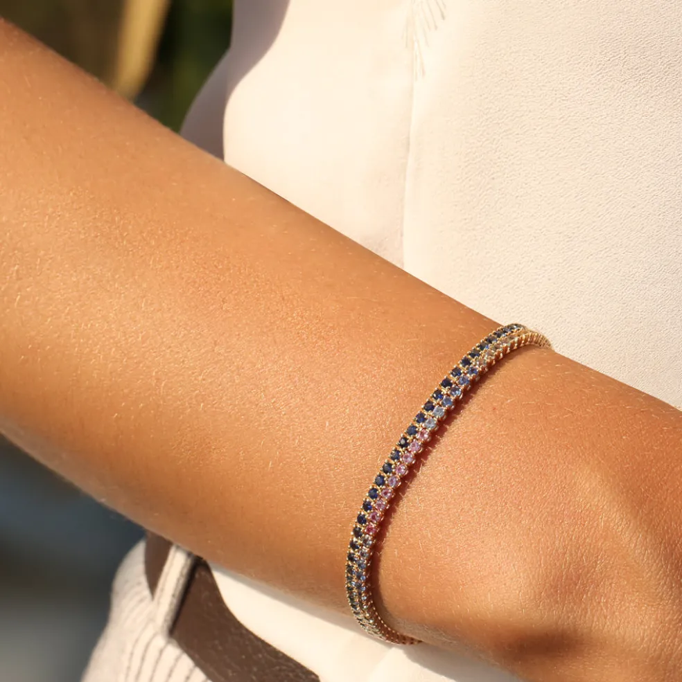 14k Prong Setting Diamond and Multi-Color Sapphire Tennis Bracelet