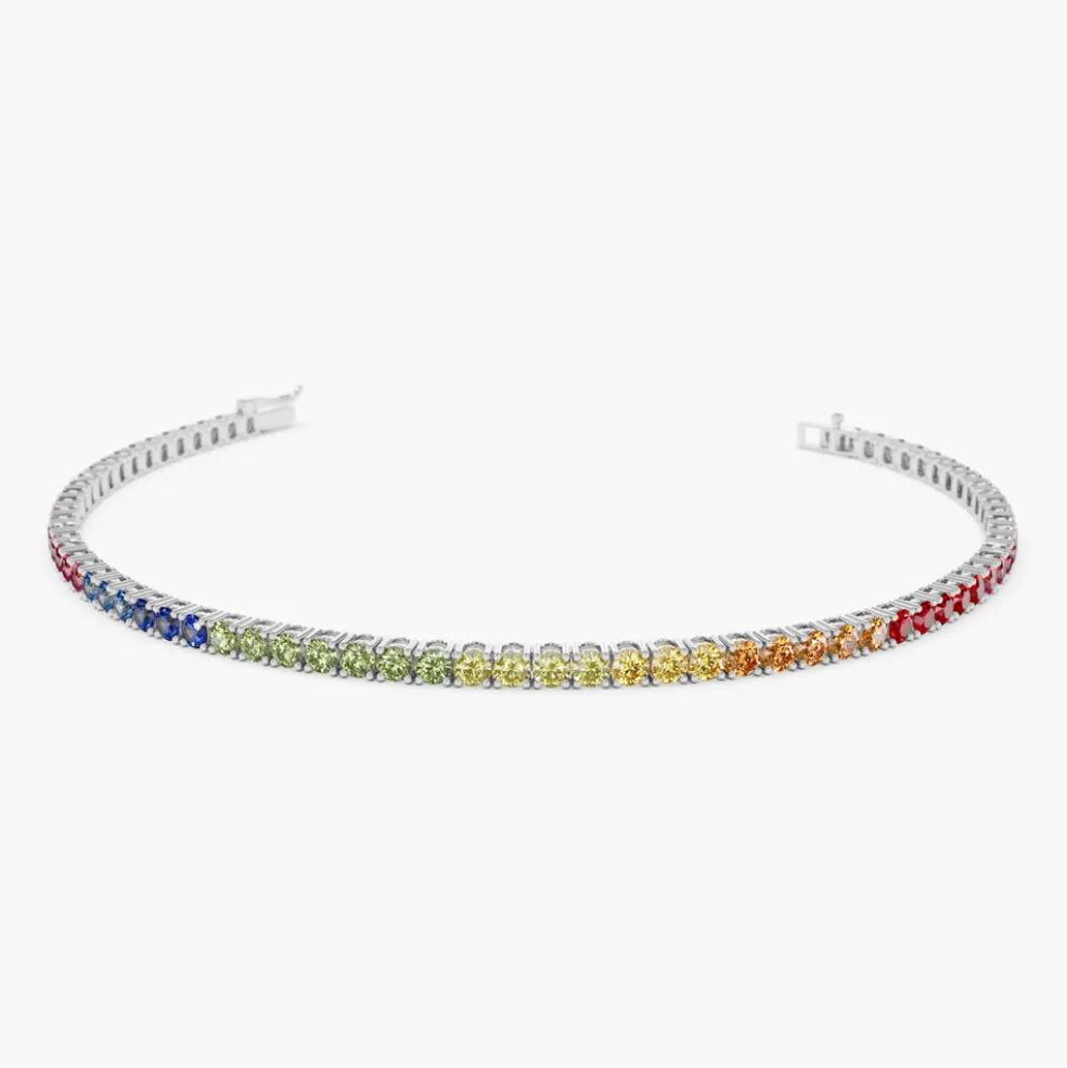 14k Prong Setting Diamond and Multi-Color Sapphire Tennis Bracelet