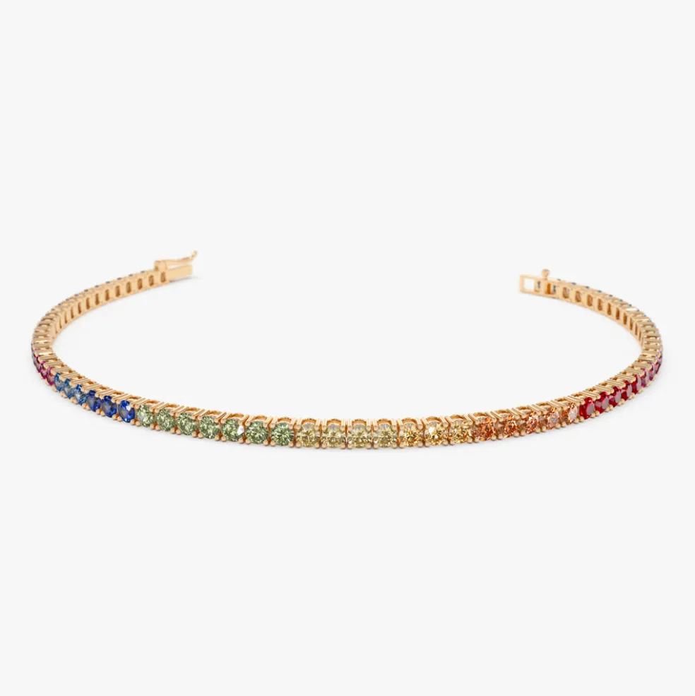 14k Prong Setting Diamond and Multi-Color Sapphire Tennis Bracelet