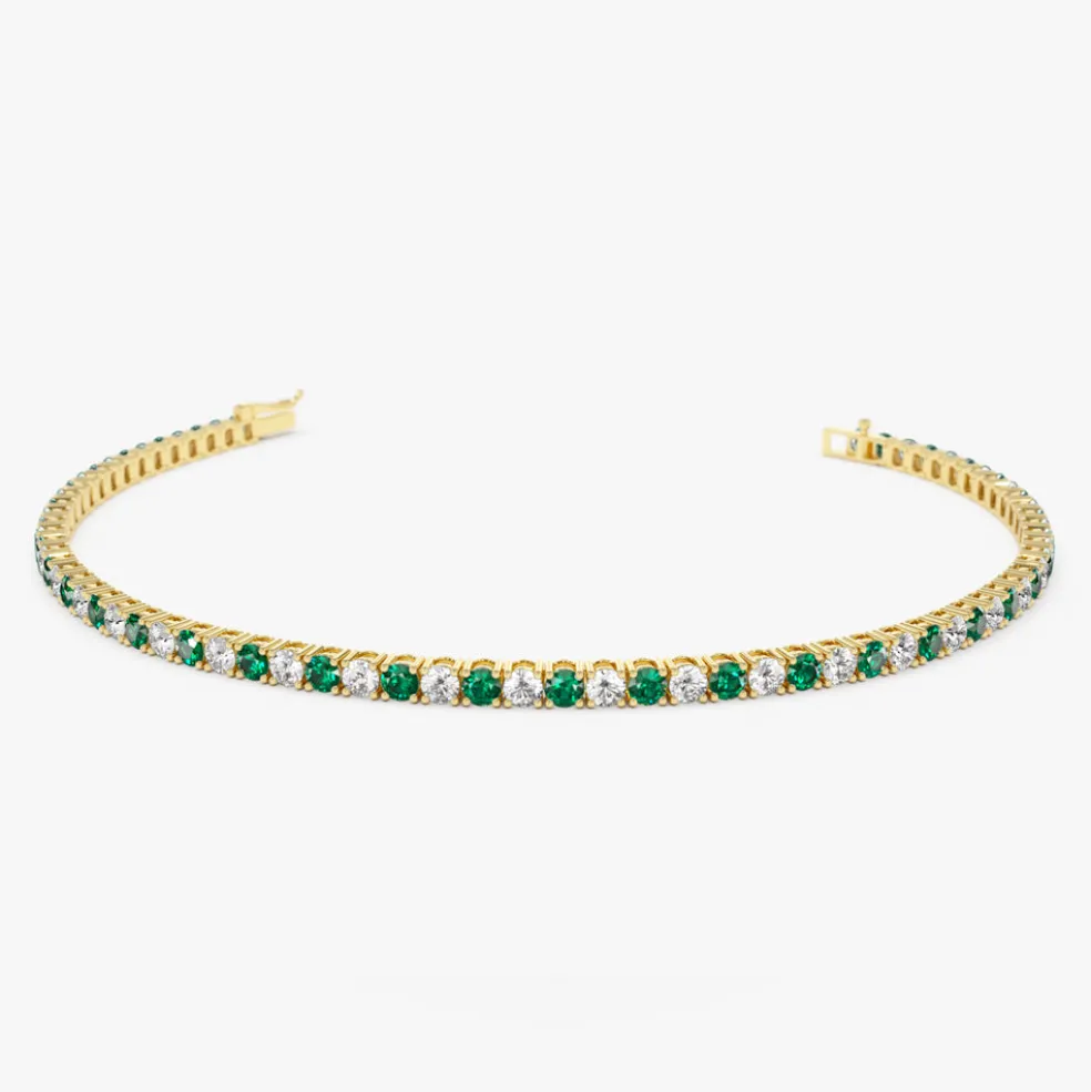 14k Prong Setting Diamond and Emerald Tennis Bracelet