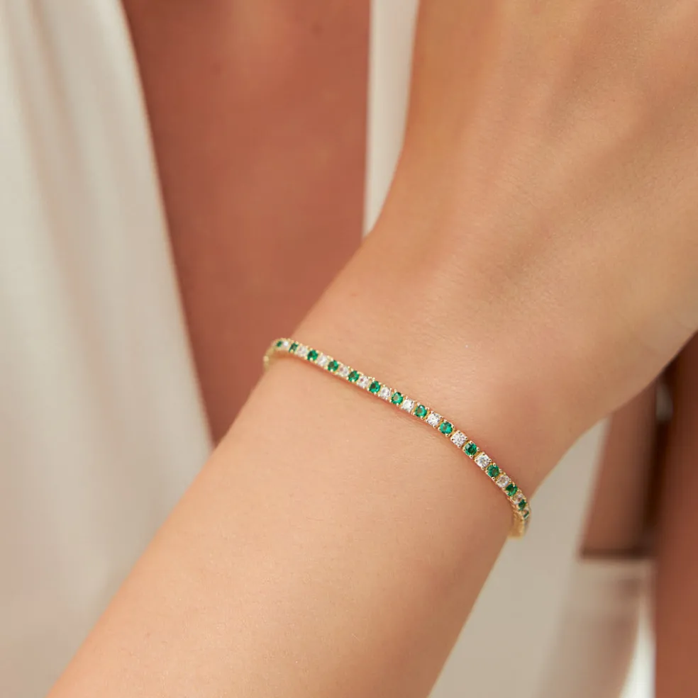 14k Prong Setting Diamond and Emerald Tennis Bracelet