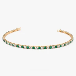 14k Prong Setting Diamond and Emerald Tennis Bracelet