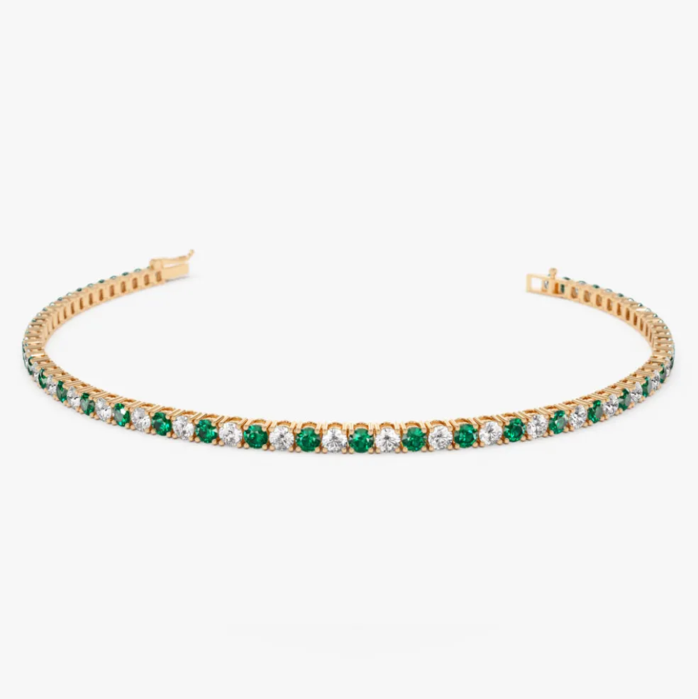 14k Prong Setting Diamond and Emerald Tennis Bracelet