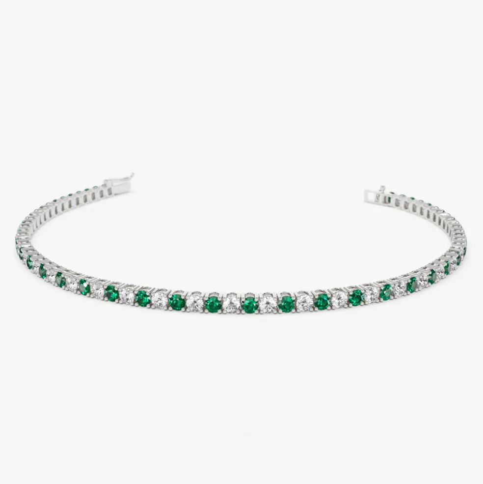14k Prong Setting Diamond and Emerald Tennis Bracelet