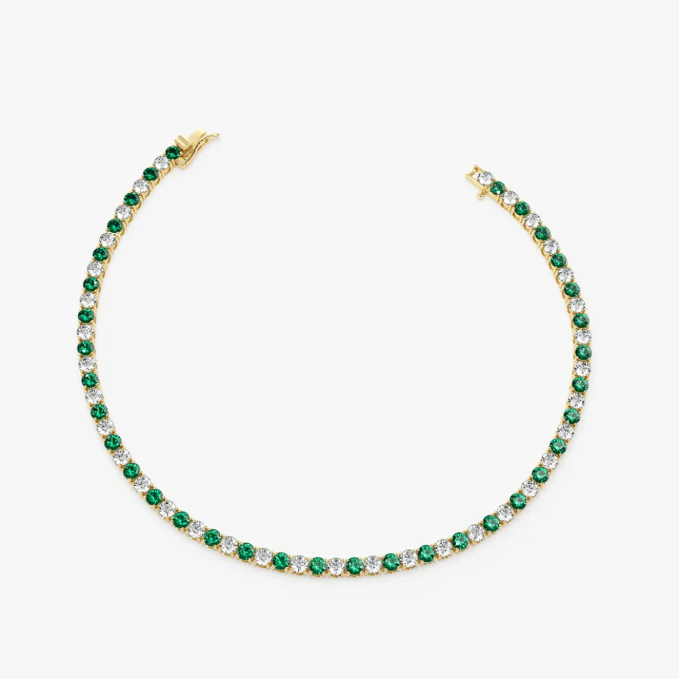 14k Prong Setting Diamond and Emerald Tennis Bracelet