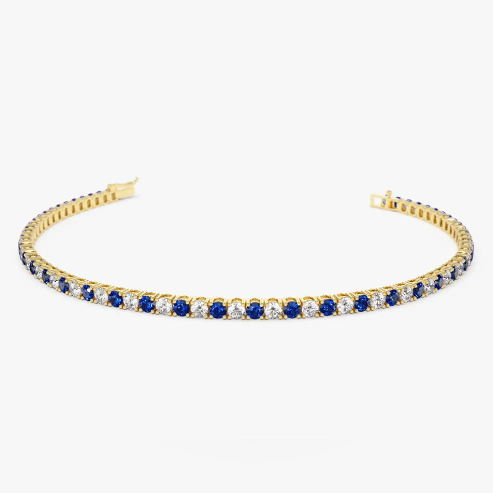 14k Prong Setting Diamond and Sapphire Tennis Bracelet
