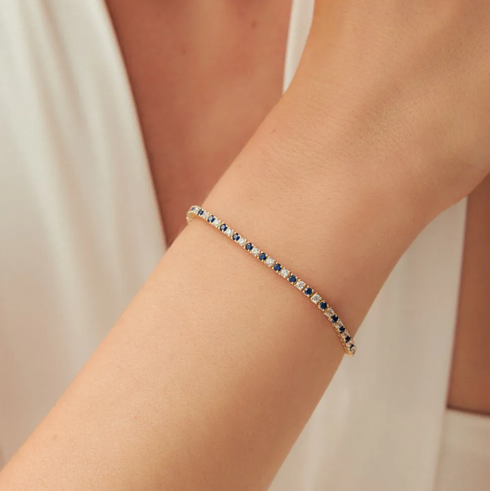 14k Prong Setting Diamond and Sapphire Tennis Bracelet