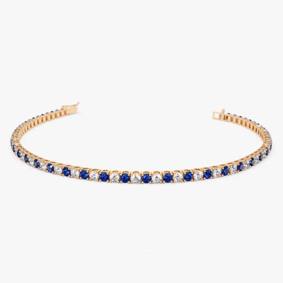 14k Prong Setting Diamond and Sapphire Tennis Bracelet