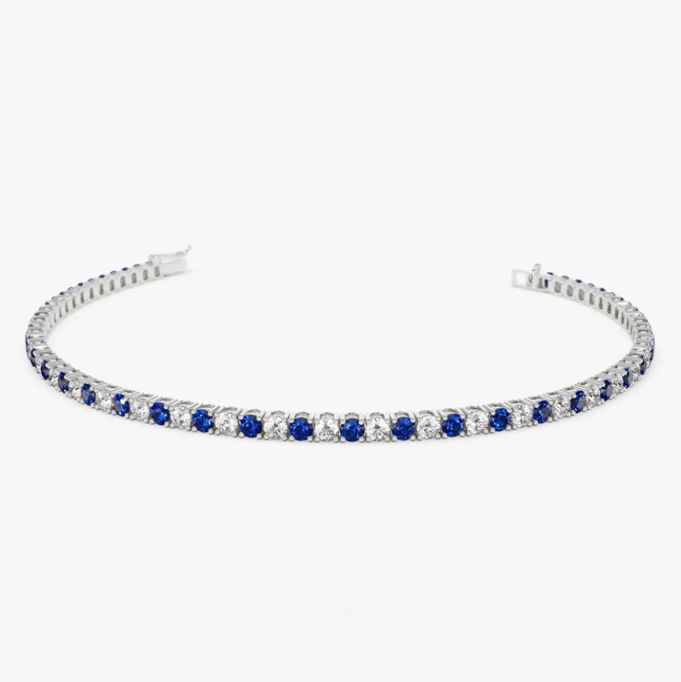 14k Prong Setting Diamond and Sapphire Tennis Bracelet