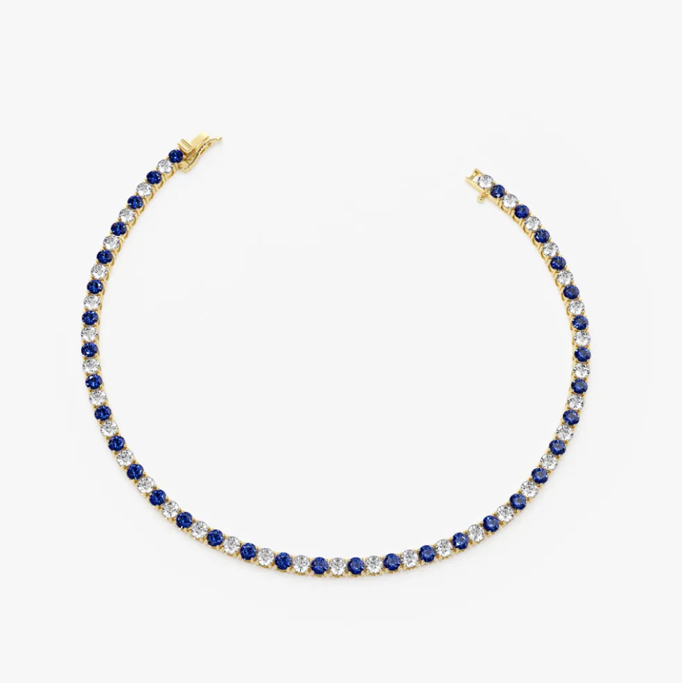 14k Prong Setting Diamond and Sapphire Tennis Bracelet