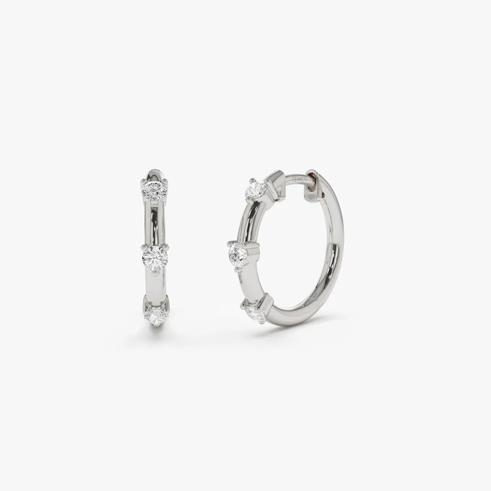 14k Prong Setting Diamond Hoop Earrings